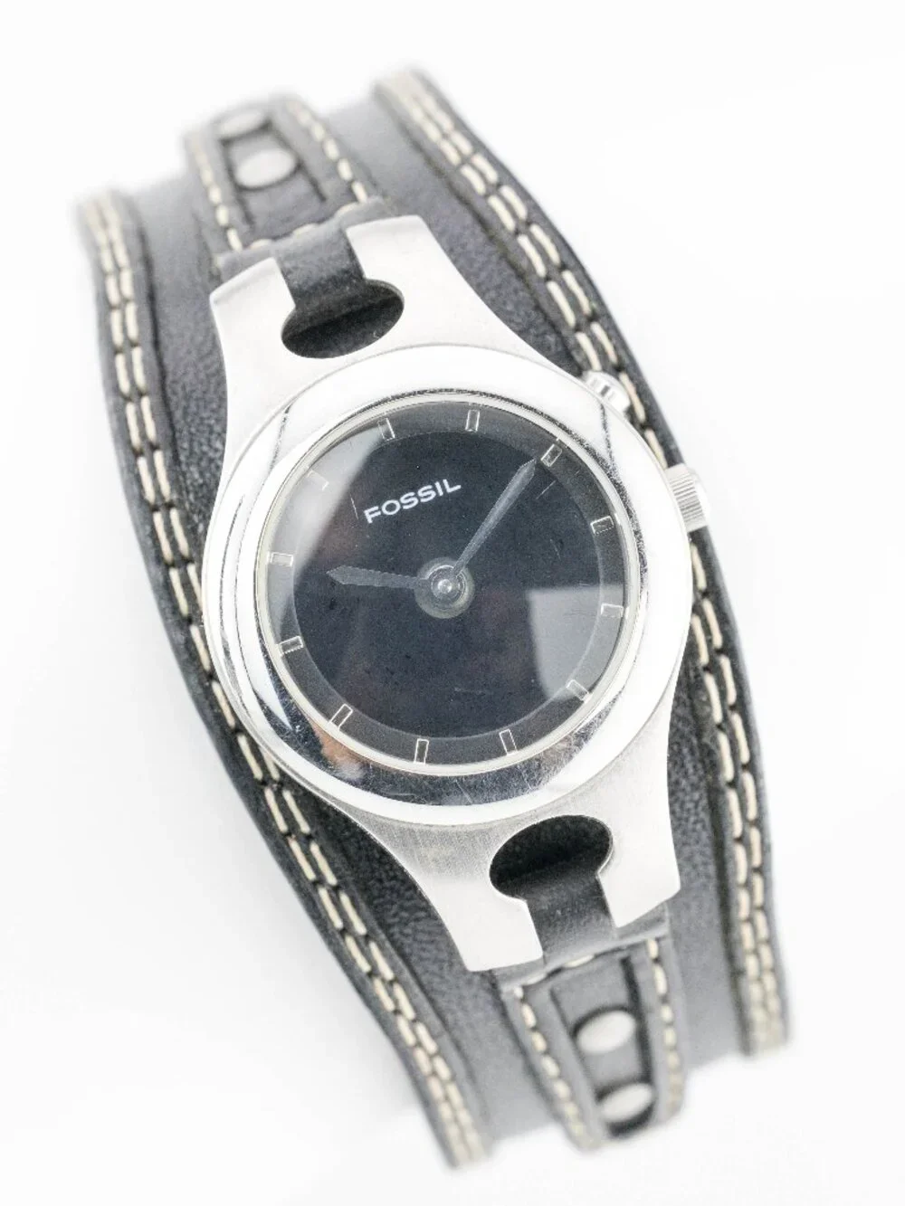 Fossil Leather Double Wrap Minimalist Quartz Analog Women's Watch New Battery